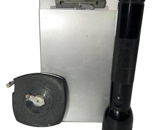 MAG-LITE 2 Battery Black Metal Works + 50FT Metal Measuring Tape & Metal Clip Board