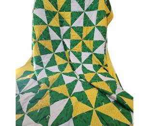Square Hand Tied Quilt Green Yellow Geometric Snowflake