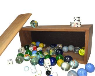 Vintage 1" Glass Marbles Dice Hardwood Box