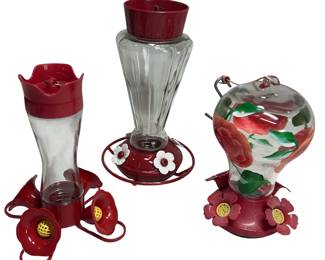 Hummingbird Feeders Glass Hand Painted Flowers