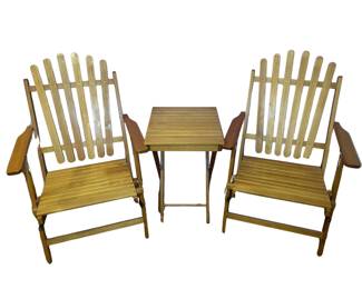 Vintage Style Wood Slat Chairs Adirondak & Table Folding