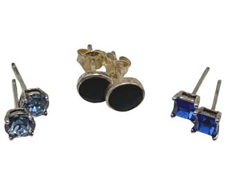 Sterling Studs Earrings Blue Gemstones Pierced