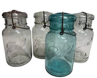 BALL Bale Glass Lid Canning Jars Blue Antique