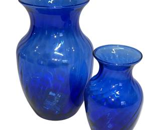 Vintage Cobalt Blue Optical Glass Vases Indiana Illusions Swirl