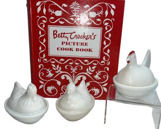 Hens on Nest Indiana Glass Hazel Atlas Cold Paint + Cook Book