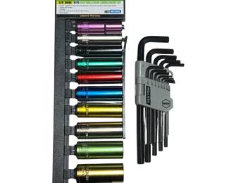 Pittsburgh Pro 3/8" Drive Deep Color Coded Metric Socket Set + Tektron Hex Keys Wrenches Allen
