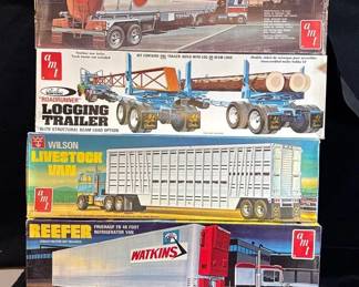 4~ Semi-Trailer & Van AMT 1:25 Models * Logging, Refrigerator, Livestock & Fruehauf Tanker