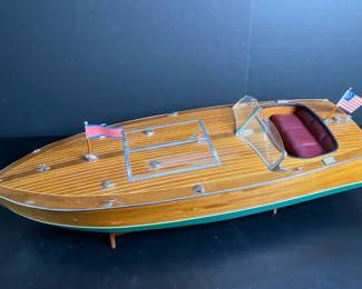 Classic Wooden Model Boat with Stand