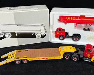2~ Diecast SHELL models * Flatbed Tow Truck W/ NIB White 3000 ‘53 Tractor W/Tank Trailer