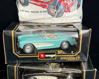 Diecast Cars * 2~ 1957 Chevrolet Corvettes In Black & Light Blue * New VTG XL T-shirt
