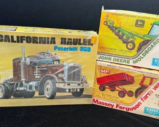 3~ Vintage Sealed 1/25 Model Kits * AMT PETERBILT 359 Semi * ERTL Farm Wagon & John Deere Plow