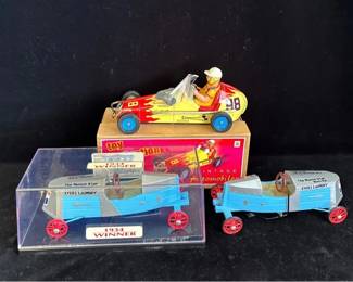 3 Metal Vintage Race Car Models * 1934 Muncie Star * Champion Racer * Boxes And Case For 2