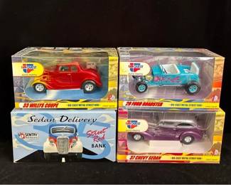 4 New Diecast Metal Cars/Bank 1/24 * Carquest * Street Rod * First Gear