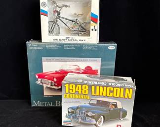 Model Car Kits 56’ Ford Thunderbird * 1948 Lincoln * BM-X Die Cast Metal Bike