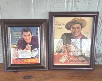 Pair Of Vintage Framed 1940s Chesterfield Cigarettes Advertisements