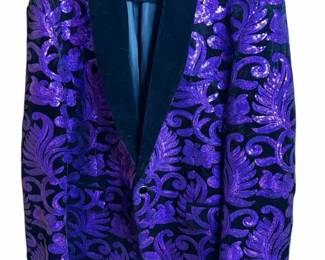 Mens Purple  Black Sequin Tuxedo Blazer