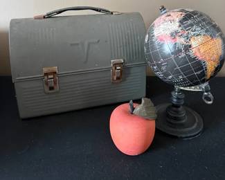 Vintage Metal Lunch Box W  Globe And Apple