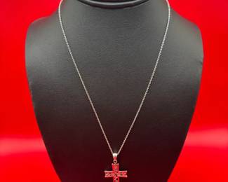 Sterling Silver Cross Pendant On 1820 Adjustable Sterling Necklace