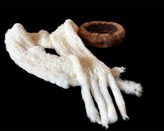 White Fur Scarf  Vintage Fur Hat