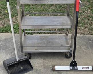Three Tier Stainless Steel Cart, Magnetic Sweeper And Dustpan