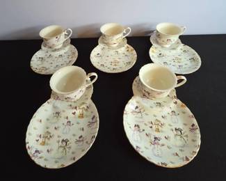 Grace Teaware Holiday Snowman 7oz Fine Porcelain Tea Cups And Saucers
