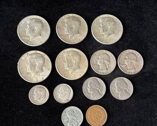 13 U.S Coins * 1906 Penny * 1943 Steel Penny * 5 JFK 1964 Silver Half Dollars and more