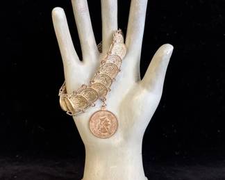 1950’s Sterling Silver Silver Mexican Coins Bracelet 51.38g