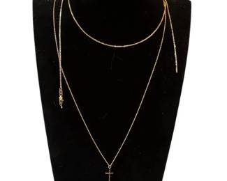 14K Yellow Gold Chains * One Broken * Unmarked Cross Pendant * Total Weight 8.38g