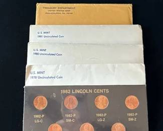 5 U.S Mint Coin Sets * 1982 Pennies * 1978, 80, 81, 1964 Uncirculated Coins