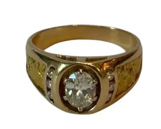 Men’s 14K Yellow Gold Oval Diamond Ring (approx 1.40ctw stone) * 6 smaller accent Diamonds *