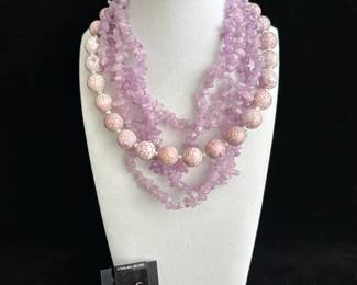 2 Strings of Amethyst Chips * White Agate Necklace? Ear-wire is Sterling Silver * Earrings Set