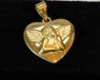 14K Yellow Gold Angel Heart Pendant * 1.56g