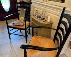 Pottery Barn Wood Black Cane bottom chairs 2  Ladder Backs Chair