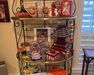 Brass and glass Bakers display shelf