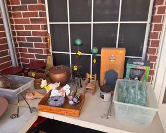 Case Iron and Antique Bottles and knick knacs