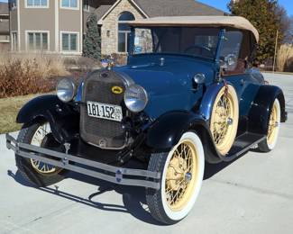 1928 Ford Model A Roadster, 200 Cubic Inch 40 HP L-Head Inline 4 Engine, 3 Speed Manual With Overdrive, 12 Volt, Blue, VIN #7081 