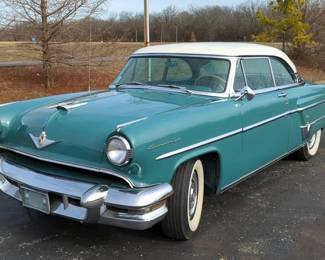 1954 Lincoln Capri 2 Door, 317 Cubic Inch 205 HP Y Block V-8 Engine, Holley 4 Barrel Carbuerator, 4 Speed Hydra-Matic AutomaticTransmission, Teal/White, VIN #54WA35111H