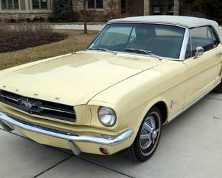 1965 Ford Mustang 2 Door Convertible, 200 Cubic Inch 120 HP Inline 6 Engine, 3 Speed Manual Transmission, 12 Volt, Cream/Yellow VIN #5F08T684291 