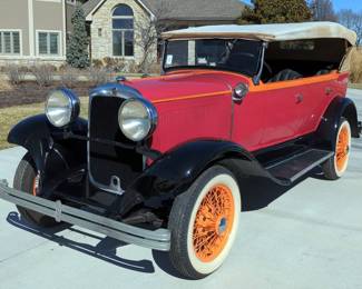 1929 Chrysler Series 65 4 Door Phaeton, 249 Cubic Inch 75 HP L Head Inline 6 Engine, 3 Speed Manual Transmission, Orange/Red/Black,VIN #P195542, 