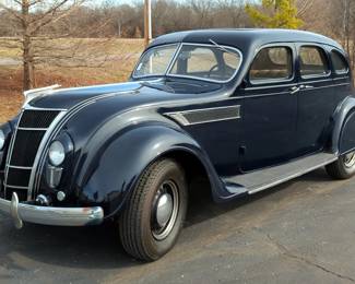 1935 Chrysler Airflow 4 Door Sedan, Inline 8 Cylinder Engine, 3 Speed Manual Transmission With Overdrive, 6 Volt, Navy Blue, VIN #6601995 