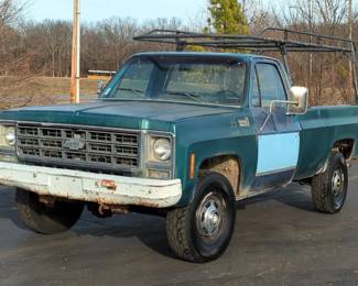 1979 Chevrolet K20 Pickup Truck, 350 Chevy Engine With 4 Barrel Carburetor, 4 Speed Manual Transmission, Green/Blue, VIN #CKL249S189113 