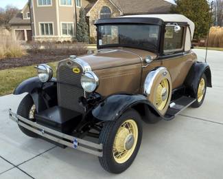 1930 Ford Model A Sport Coupe, 12 Volt With Alternator, Tan/Black/Cream, VIN #A3896017, 