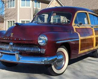 1949 Mercury 2 Door Woody Wagon With 3rd Seat, 255 Cubic Inch 110 HP V-8 Engine, 3 Speed Manual Transmission, 12 Volt, Maroon/Wood, VIN #8033 