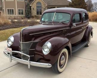 1940 Ford 4 Door Deluxe Sedan, 221 Cubic Inch 85 HP Flathead V-8 Engine, 3 Speed Manual Transmission, 6 Volt, Maroon, VIN #5226715 