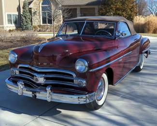 1950 Dodge Roadster Wayfarer 2 Door Convertible, 230 Cubic Inch 103 HP Flathead Inline 6 Engine, 3 Speed Manual Transmission, 6 Volt, Red VIN #37102869 