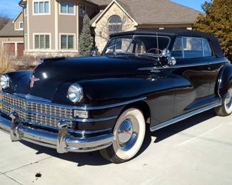1948 Chrysler New Yorker 2 Door Convertible, Highlander Interior, 5.3 Litre, 323 Cubic Inch 135 HP Inline 8, Fluid Drive 4 Speed Automatic Transmission, 6 Volt, Black, VIN #7079399