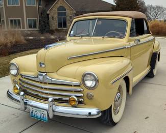 1948 Ford 2 Door Convertible, 239 Cubic Inch 100 HP Flathead V-8 Engine, 3 Speed Manual Transmission, 6 Volt, Yellow, VIN #899A2192742 