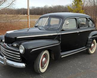 1946 Ford Super Deluxe Sedan 4 Door, Flathead V-8 Engine, 3 Speed Manual Transmission, 12 Volt, Black, VIN #99A1088630 