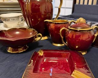 Carlton Ware Rouge Royale Porcelain Coffee Set with Ashtray