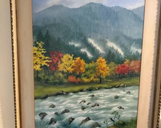 Framed Mountainscape Watercolor Painting - Signed N Weibel